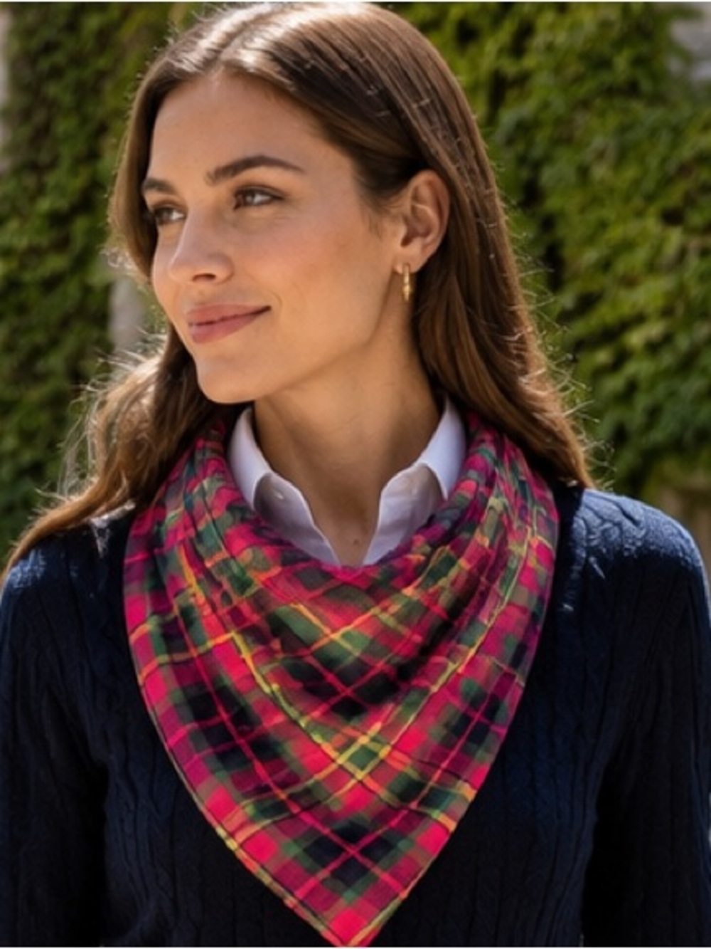 Vintage Polo Ralph Lauren Tartan Plaid Square Scarf Pink Green Navy Preppy